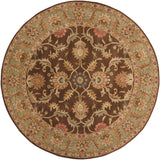 Caesar CAE-1009 Traditional Wool Rug CAE1009-8RD Dark Brown, Camel, Burnt Orange, Khaki, Charcoal, Tan 100% Wool 8' Round