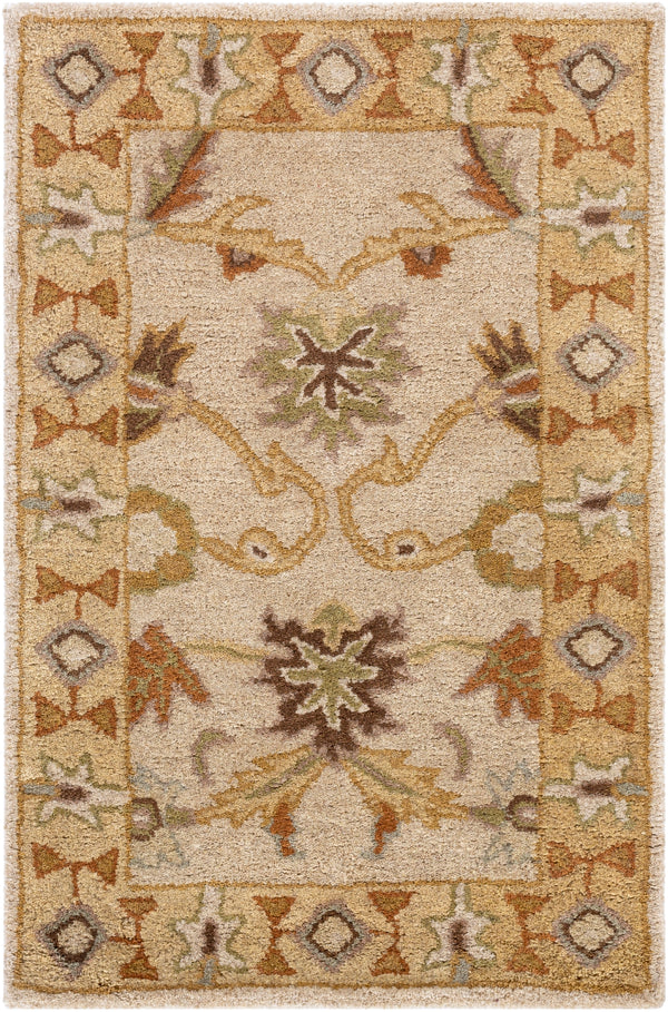 Caesar CAE-1010 Traditional Wool Rug CAE1010-23 Khaki, Tan, Dark Brown, Light Gray, Medium Gray, Burnt Orange, Olive, Camel, Taupe 100% Wool 2' x 3'