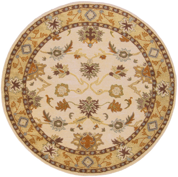 Caesar CAE-1010 Traditional Wool Rug CAE1010-99RD Khaki, Tan, Dark Brown, Light Gray, Medium Gray, Burnt Orange, Olive, Camel, Taupe 100% Wool 9'9" Round