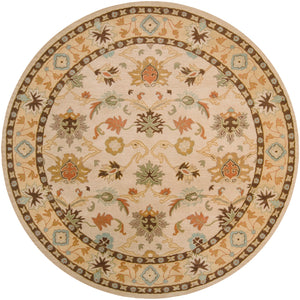 Caesar CAE-1010 Traditional Wool Rug CAE1010-8RD Khaki, Tan, Dark Brown, Light Gray, Medium Gray, Burnt Orange, Olive, Camel, Taupe 100% Wool 8' Round