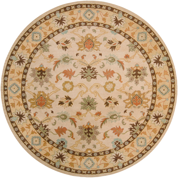 Caesar CAE-1010 Traditional Wool Rug CAE1010-8RD Khaki, Tan, Dark Brown, Light Gray, Medium Gray, Burnt Orange, Olive, Camel, Taupe 100% Wool 8' Round