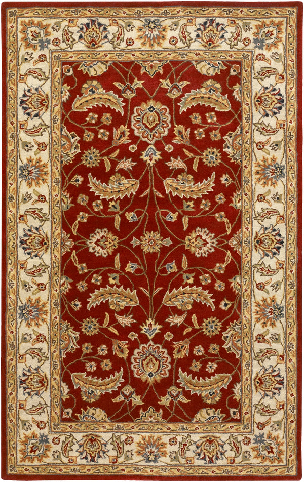 Caesar CAE-1022 Traditional Wool Rug CAE1022-58 Dark Red, Cream, Burnt Orange, Ivory, Charcoal, Dark Brown, Moss, Black, Blush, Tan 100% Wool 5' x 8'