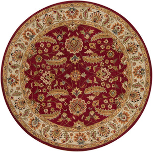 Caesar CAE-1022 Traditional Wool Rug CAE1022-99RD Dark Red, Cream, Burnt Orange, Ivory, Charcoal, Dark Brown, Moss, Black, Blush, Tan 100% Wool 9'9" Round