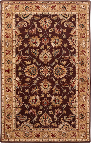 Caesar CAE-1024 Traditional Wool Rug CAE1024-58 Burgundy, Khaki, Dark Red, Camel, Black, Charcoal, Tan 100% Wool 5' x 8'