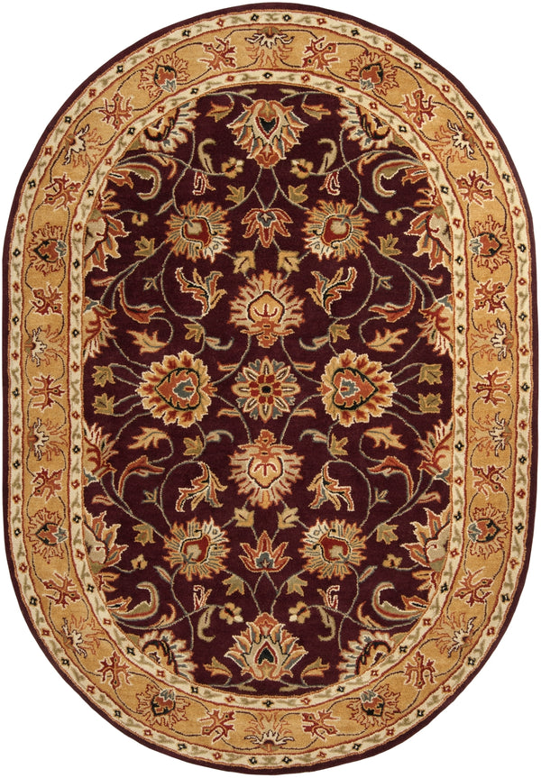 Caesar CAE-1024 Traditional Wool Rug CAE1024-69OV Burgundy, Khaki, Dark Red, Camel, Black, Charcoal, Tan 100% Wool 6' x 9' Oval