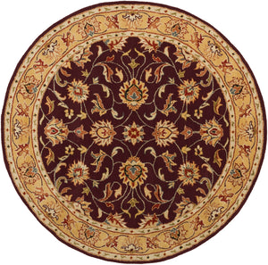 Caesar CAE-1024 Traditional Wool Rug CAE1024-99RD Burgundy, Khaki, Dark Red, Camel, Black, Charcoal, Tan 100% Wool 9'9" Round
