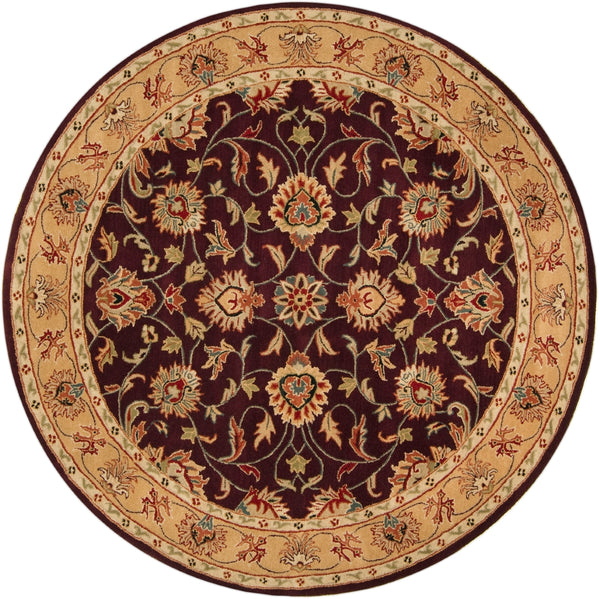 Caesar CAE-1024 Traditional Wool Rug CAE1024-8RD Burgundy, Khaki, Dark Red, Camel, Black, Charcoal, Tan 100% Wool 8' Round