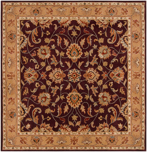 Caesar CAE-1024 Traditional Wool Rug CAE1024-99SQ Burgundy, Khaki, Dark Red, Camel, Black, Charcoal, Tan 100% Wool 9'9" Square