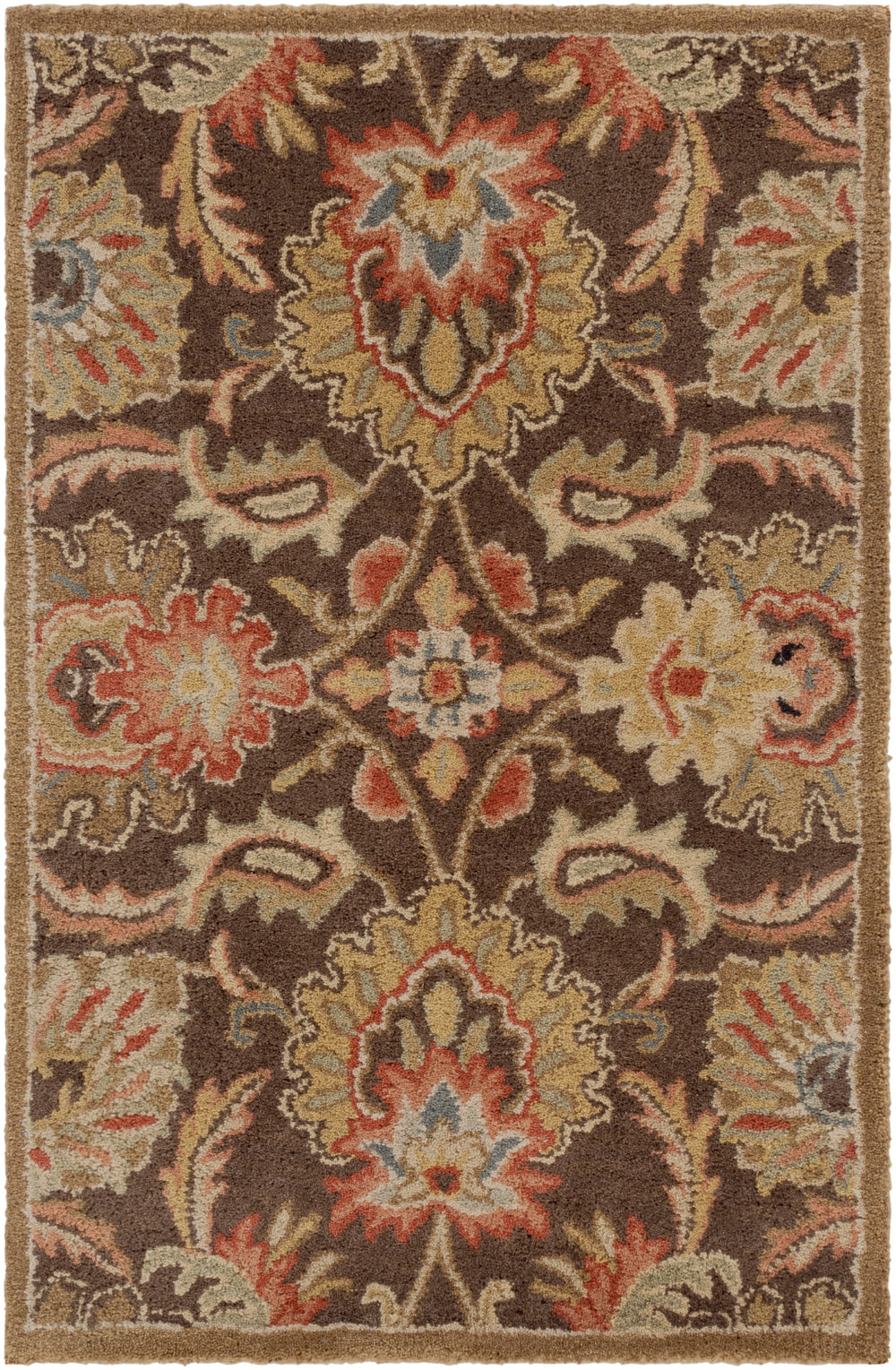 Caesar CAE-1028 Traditional Wool Rug CAE1028-912 Dark Brown, Garnet, Camel, Clay, Khaki, Black, Light Gray, Medium Gray, Wheat, Ivory 100% Wool 9' x 12'