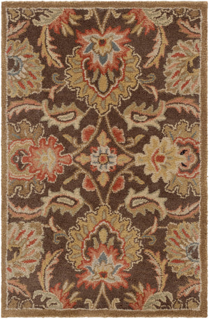 Caesar CAE-1028 Traditional Wool Rug CAE1028-912 Dark Brown, Garnet, Camel, Clay, Khaki, Black, Light Gray, Medium Gray, Wheat, Ivory 100% Wool 9' x 12'