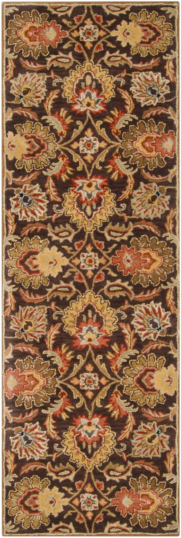 Caesar CAE-1028 Traditional Wool Rug CAE1028-312 Dark Brown, Garnet, Camel, Clay, Khaki, Black, Light Gray, Medium Gray, Wheat, Ivory 100% Wool 3' x 12'