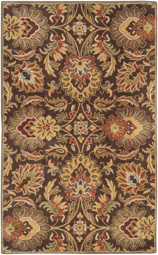 Caesar CAE-1028 Traditional Wool Rug CAE1028-58 Dark Brown, Garnet, Camel, Clay, Khaki, Black, Light Gray, Medium Gray, Wheat, Ivory 100% Wool 5' x 8'