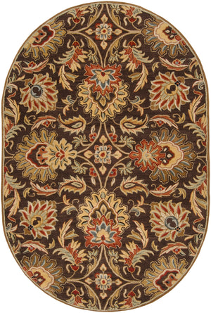 Caesar CAE-1028 Traditional Wool Rug CAE1028-69OV Dark Brown, Garnet, Camel, Clay, Khaki, Black, Light Gray, Medium Gray, Wheat, Ivory 100% Wool 6' x 9' Oval