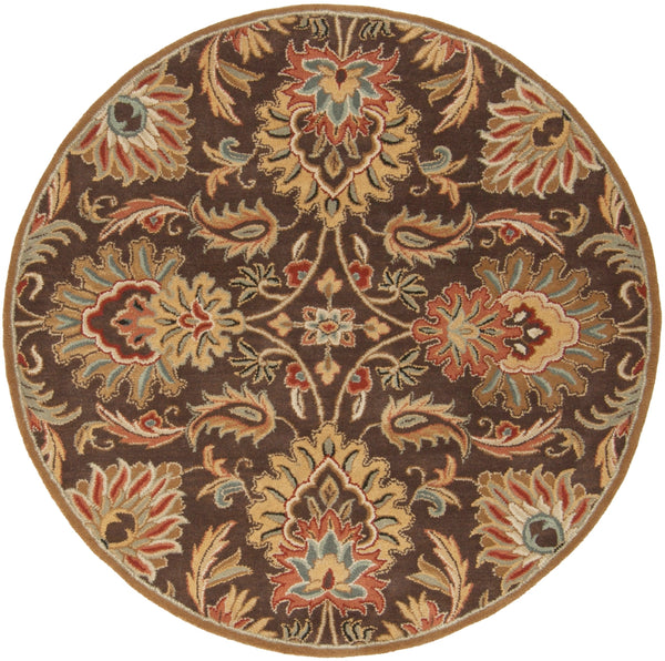 Caesar CAE-1028 Traditional Wool Rug CAE1028-99RD Dark Brown, Garnet, Camel, Clay, Khaki, Black, Light Gray, Medium Gray, Wheat, Ivory 100% Wool 9'9" Round