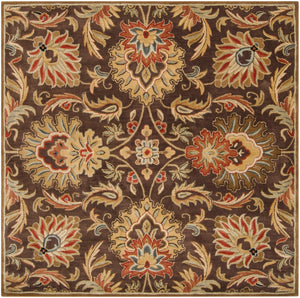 Caesar CAE-1028 Traditional Wool Rug CAE1028-99SQ Dark Brown, Garnet, Camel, Clay, Khaki, Black, Light Gray, Medium Gray, Wheat, Ivory 100% Wool 9'9" Square