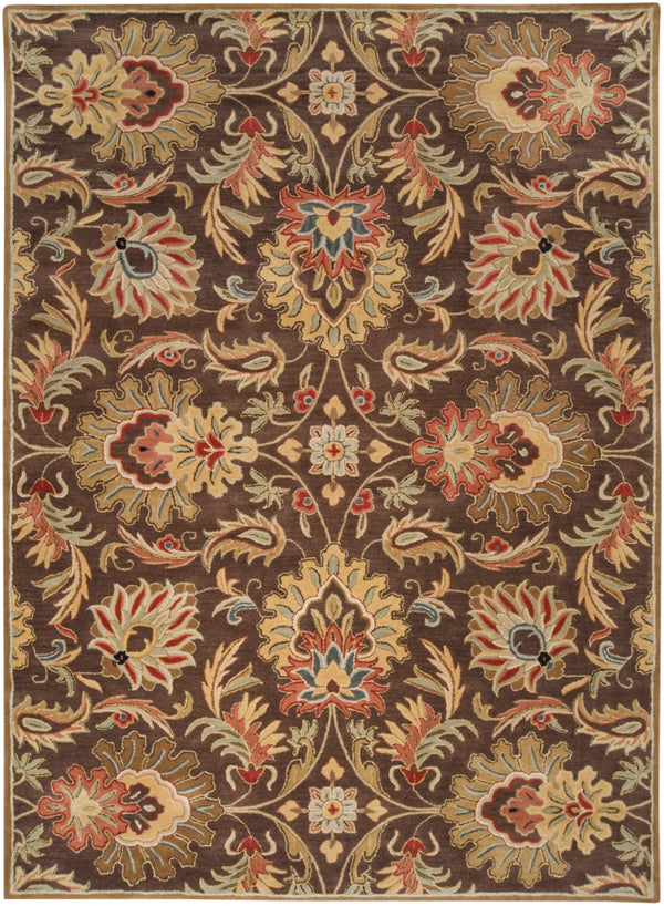Caesar CAE-1028 Traditional Wool Rug CAE1028-811 Dark Brown, Garnet, Camel, Clay, Khaki, Black, Light Gray, Medium Gray, Wheat, Ivory 100% Wool 8' x 11'