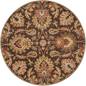 Caesar CAE-1028 Traditional Wool Rug CAE1028-8RD Dark Brown, Garnet, Camel, Clay, Khaki, Black, Light Gray, Medium Gray, Wheat, Ivory 100% Wool 8' Round