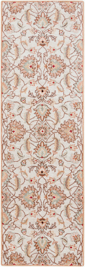 Caesar CAE-1029 Traditional Wool Rug CAE1029-268 Blush, Camel, Taupe, Dark Brown, Dark Red, Medium Gray, Teal, Black 100% Wool 2'6" x 8'