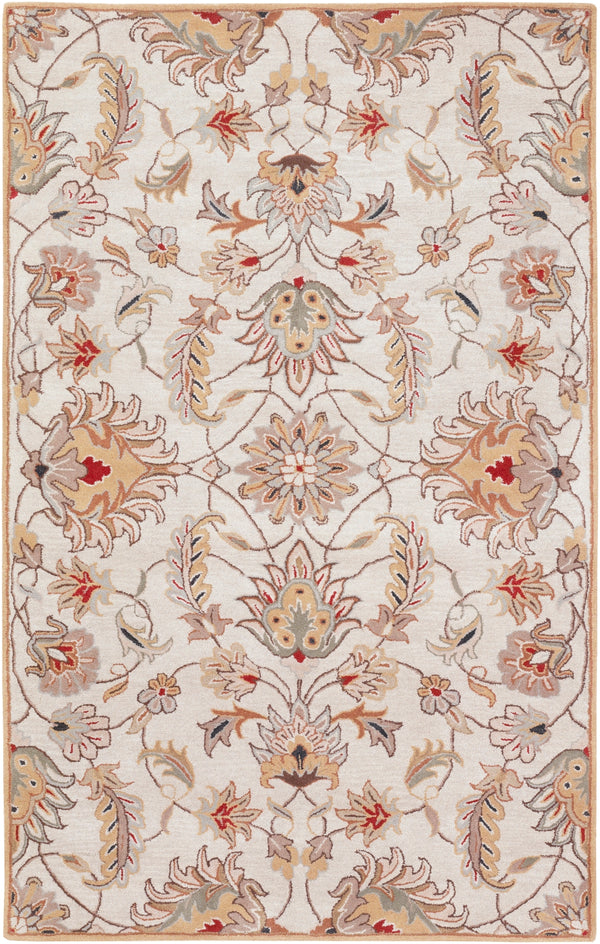 Caesar CAE-1029 Traditional Wool Rug CAE1029-58 Blush, Camel, Taupe, Dark Brown, Dark Red, Medium Gray, Teal, Black 100% Wool 5' x 8'