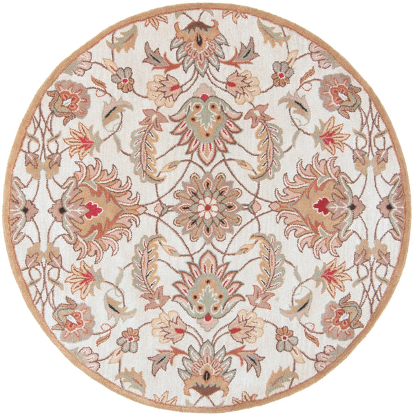 Caesar CAE-1029 Traditional Wool Rug CAE1029-99RD Blush, Camel, Taupe, Dark Brown, Dark Red, Medium Gray, Teal, Black 100% Wool 9'9" Round