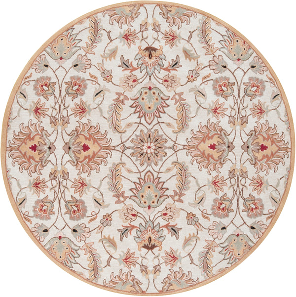 Caesar CAE-1029 Traditional Wool Rug CAE1029-8RD Blush, Camel, Taupe, Dark Brown, Dark Red, Medium Gray, Teal, Black 100% Wool 8' Round