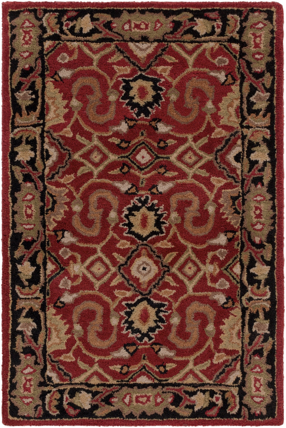 Caesar CAE-1031 Traditional Wool Rug CAE1031-912 Burgundy, Black, Khaki, Olive, Tan, Beige, Camel, Bright Red, Dark Brown 100% Wool 9' x 12'