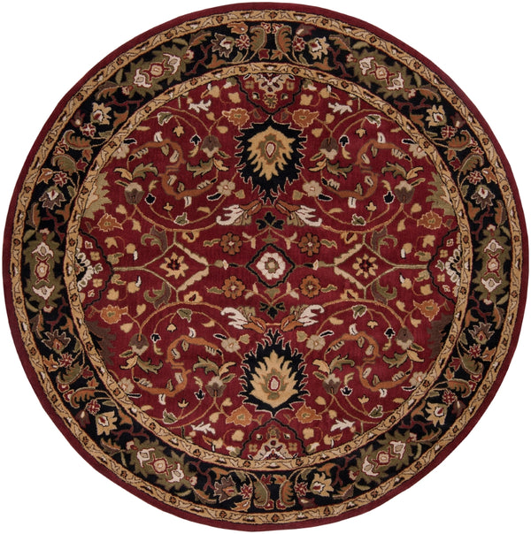 Caesar CAE-1031 Traditional Wool Rug CAE1031-8RD Burgundy, Black, Khaki, Olive, Tan, Beige, Camel, Bright Red, Dark Brown 100% Wool 8' Round