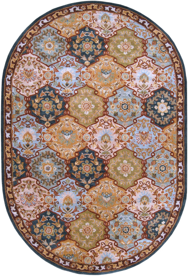 Caesar CAE-1032 Traditional Wool Rug CAE1032-69OV Dark Green, Olive, Sage, Dark Brown, Camel, Medium Gray, Tan, Khaki 100% Wool 6' x 9' Oval