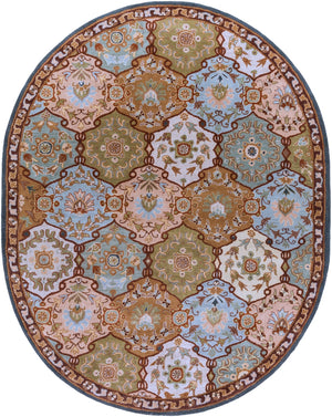 Caesar CAE-1032 Traditional Wool Rug CAE1032-810OV Dark Green, Olive, Sage, Dark Brown, Camel, Medium Gray, Tan, Khaki 100% Wool 8' x 10' Oval