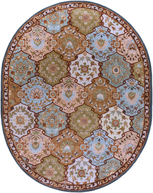 Caesar CAE-1032 Traditional Wool Rug CAE1032-810OV Dark Green, Olive, Sage, Dark Brown, Camel, Medium Gray, Tan, Khaki 100% Wool 8' x 10' Oval