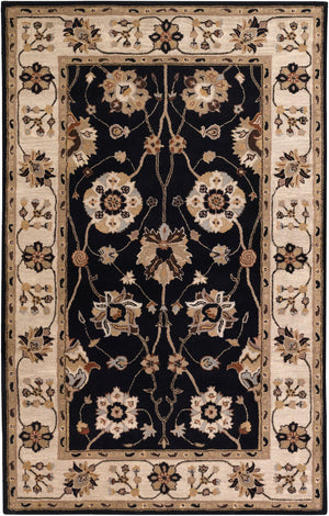 Caesar CAE-1033 Traditional Wool Rug CAE1033-58 Black, Taupe, Beige, Tan, Dark Brown, Burnt Orange, Camel, Seafoam 100% Wool 5' x 8'