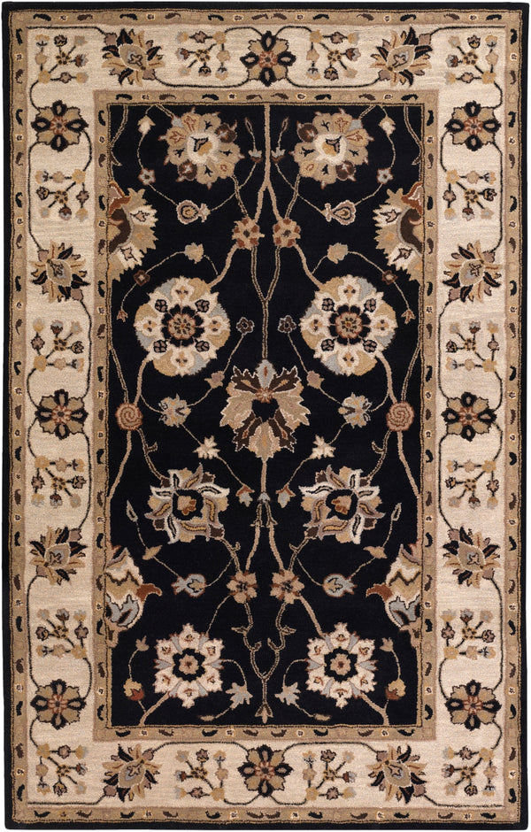 Caesar CAE-1033 Traditional Wool Rug CAE1033-58 Black, Taupe, Beige, Tan, Dark Brown, Burnt Orange, Camel, Seafoam 100% Wool 5' x 8'