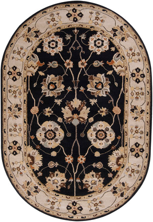 Caesar CAE-1033 Traditional Wool Rug CAE1033-69OV Black, Taupe, Beige, Tan, Dark Brown, Burnt Orange, Camel, Seafoam 100% Wool 6' x 9' Oval