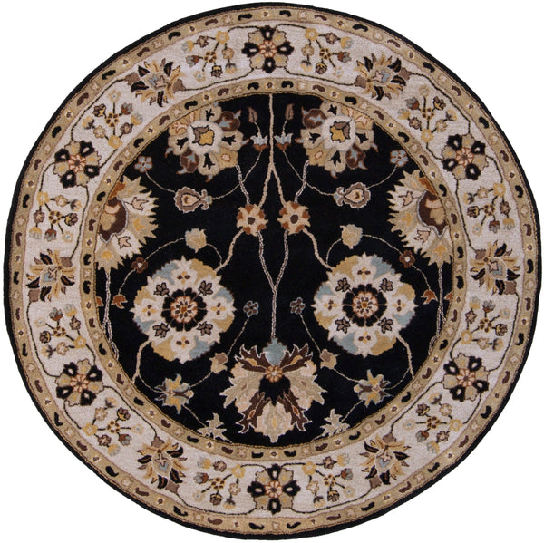 Caesar CAE-1033 Traditional Wool Rug CAE1033-99RD Black, Taupe, Beige, Tan, Dark Brown, Burnt Orange, Camel, Seafoam 100% Wool 9'9" Round