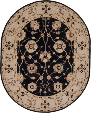 Caesar CAE-1033 Traditional Wool Rug CAE1033-810OV Black, Taupe, Beige, Tan, Dark Brown, Burnt Orange, Camel, Seafoam 100% Wool 8' x 10' Oval