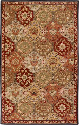 Caesar CAE-1034 Traditional Wool Rug CAE1034-58 Camel, Garnet, Khaki, Dark Brown, Black, Clay 100% Wool 5' x 8'