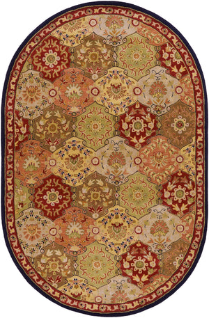 Caesar CAE-1034 Traditional Wool Rug CAE1034-69OV Camel, Garnet, Khaki, Dark Brown, Black, Clay 100% Wool 6' x 9' Oval