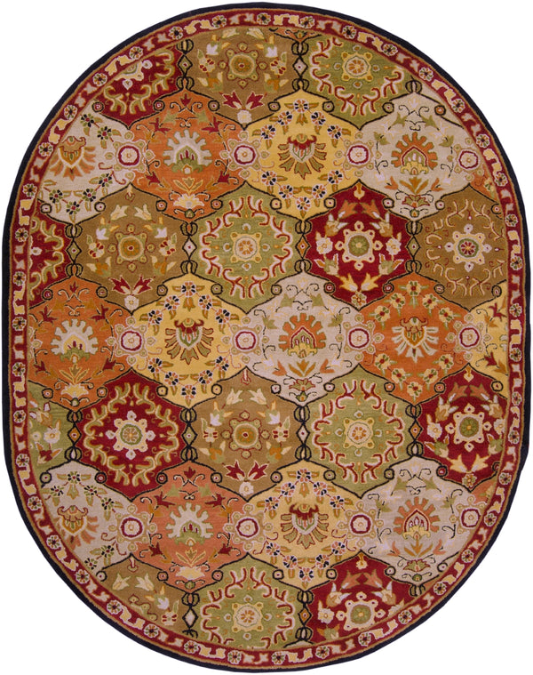 Caesar CAE-1034 Traditional Wool Rug CAE1034-810OV Camel, Garnet, Khaki, Dark Brown, Black, Clay 100% Wool 8' x 10' Oval