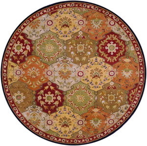 Caesar CAE-1034 Traditional Wool Rug CAE1034-8RD Camel, Garnet, Khaki, Dark Brown, Black, Clay 100% Wool 8' Round