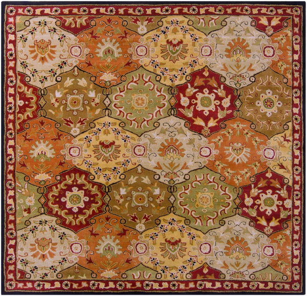 Caesar CAE-1034 Traditional Wool Rug CAE1034-99SQ Camel, Garnet, Khaki, Dark Brown, Black, Clay 100% Wool 9'9" Square