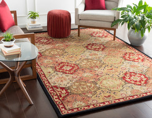Caesar CAE-1034 Traditional Wool Rug CAE1034-99SQ Camel, Garnet, Khaki, Dark Brown, Black, Clay 100% Wool 9'9" Square