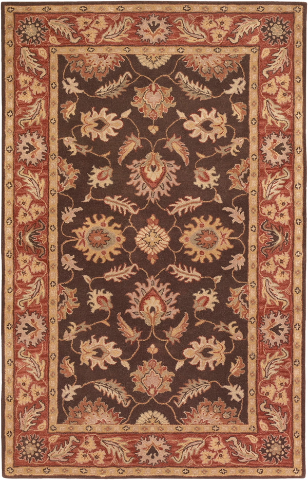 Caesar CAE-1036 Traditional Wool Rug CAE1036-58 Dark Brown, Clay, Tan, Camel, Taupe, Khaki 100% Wool 5' x 8'