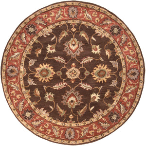 Caesar CAE-1036 Traditional Wool Rug CAE1036-99RD Dark Brown, Clay, Tan, Camel, Taupe, Khaki 100% Wool 9'9" Round