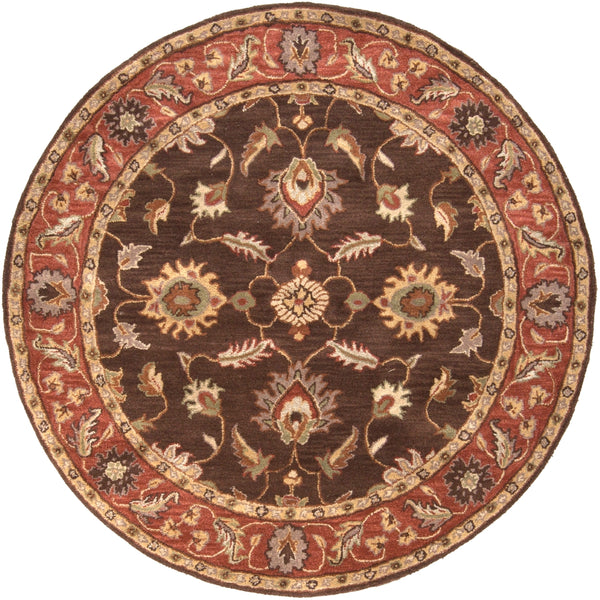 Caesar CAE-1036 Traditional Wool Rug CAE1036-99RD Dark Brown, Clay, Tan, Camel, Taupe, Khaki 100% Wool 9'9" Round