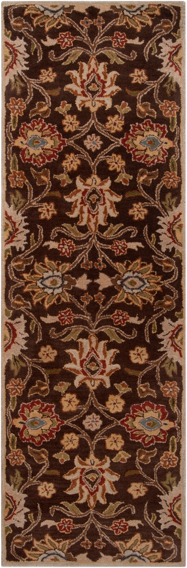 Caesar CAE-1051 Traditional Wool Rug CAE1051-312 Dark Brown, Burnt Orange, Olive, Khaki, Taupe, Tan, Dark Green, Denim, Dark Red 100% Wool 3' x 12'