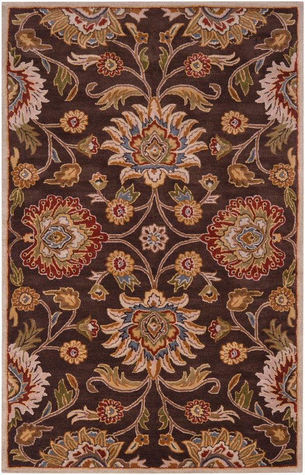 Caesar CAE-1051 Traditional Wool Rug CAE1051-58 Dark Brown, Burnt Orange, Olive, Khaki, Taupe, Tan, Dark Green, Denim, Dark Red 100% Wool 5' x 8'