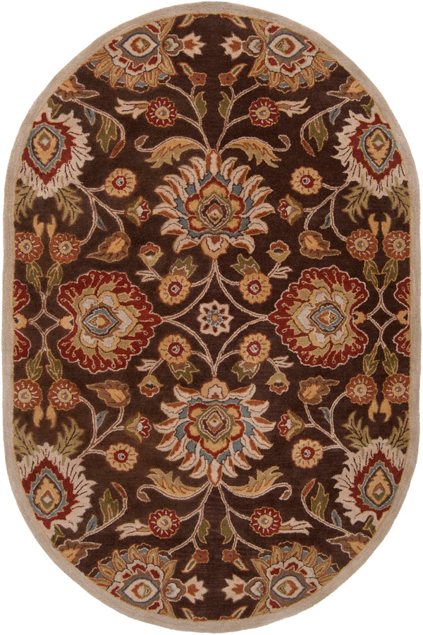 Caesar CAE-1051 Traditional Wool Rug CAE1051-69OV Dark Brown, Burnt Orange, Olive, Khaki, Taupe, Tan, Dark Green, Denim, Dark Red 100% Wool 6' x 9' Oval