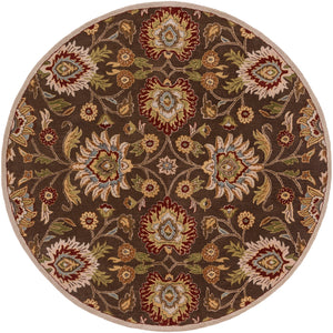 Caesar CAE-1051 Traditional Wool Rug CAE1051-8RD Dark Brown, Burnt Orange, Olive, Khaki, Taupe, Tan, Dark Green, Denim, Dark Red 100% Wool 8' Round