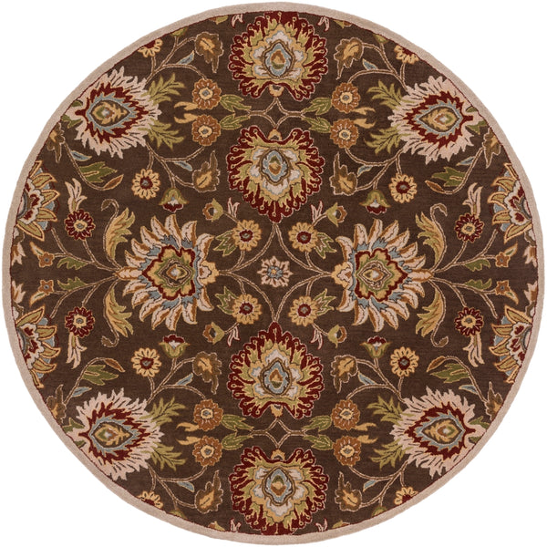 Caesar CAE-1051 Traditional Wool Rug CAE1051-8RD Dark Brown, Burnt Orange, Olive, Khaki, Taupe, Tan, Dark Green, Denim, Dark Red 100% Wool 8' Round