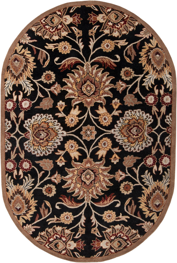 Caesar CAE-1053 Traditional Wool Rug CAE1053-69OV Black, Camel, Garnet, Tan, Sage, Khaki, Burnt Orange 100% Wool 6' x 9' Oval